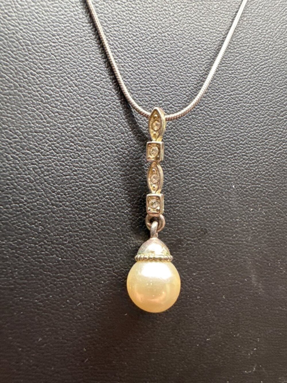 Vintage Sterling Silver 925 Italy Pearl Drop Pendant Necklace